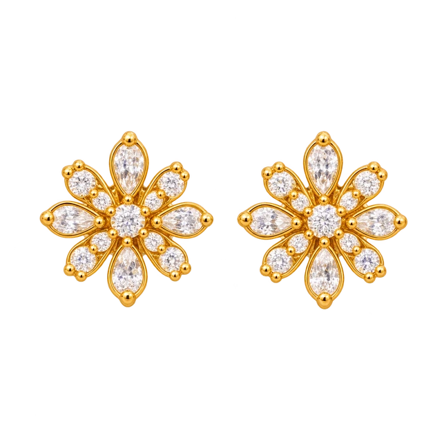 Floral gold and diamond earrings