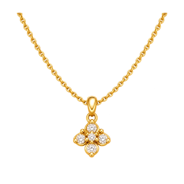 Gold necklace with a diamond floral pendant