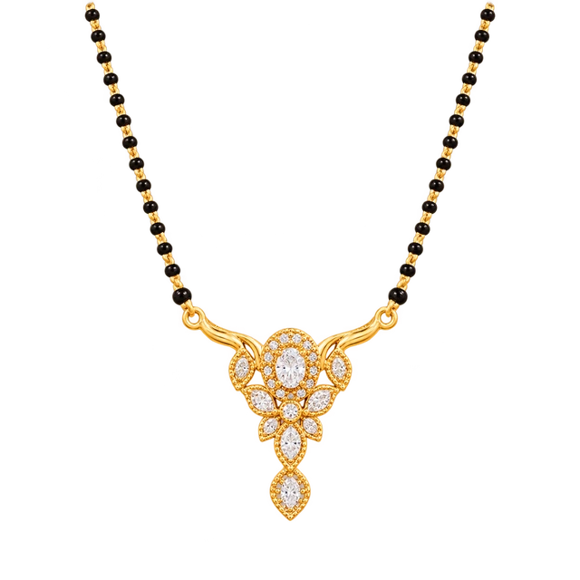 Gold and diamond pendant with a black beaded chain